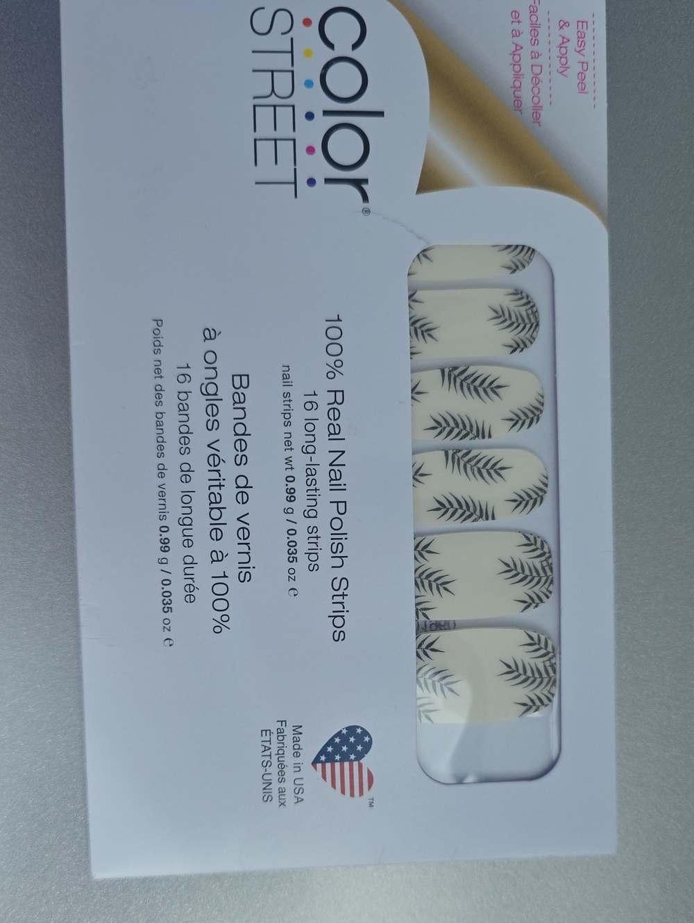 Color Street Cream Nail Strips with Black Leaf Print